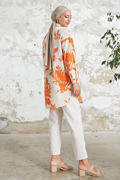 InStyle Hira Leaf Pattern Shirt - Orange