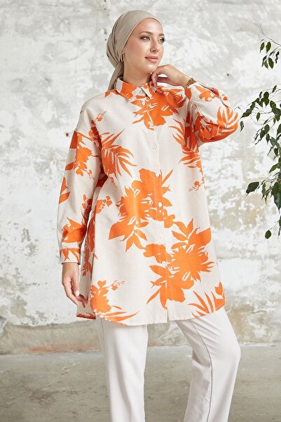 InStyle Hira Leaf Pattern Shirt - Orange