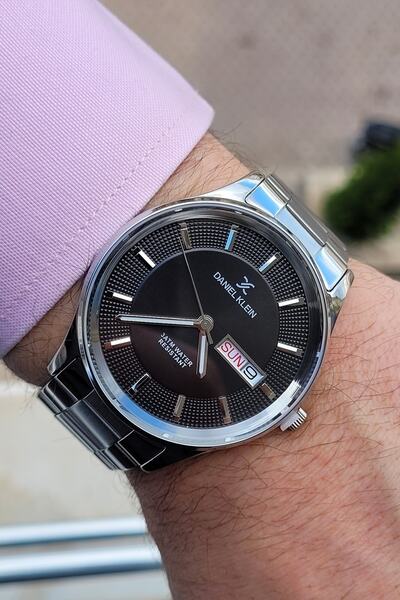 Daniel Klein Men's Wrist Watch with Dial Black Cord Silver Calendar