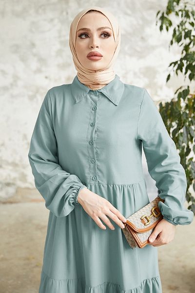 InStyle Rochie cu nasturi cu guler camasa Albera - Baby Blue
