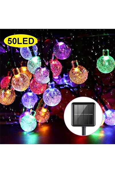epazzar Solar 50 Led Kristal Cam Misket Top Işık Zinciri 8 Mod Renkli Güneş E...