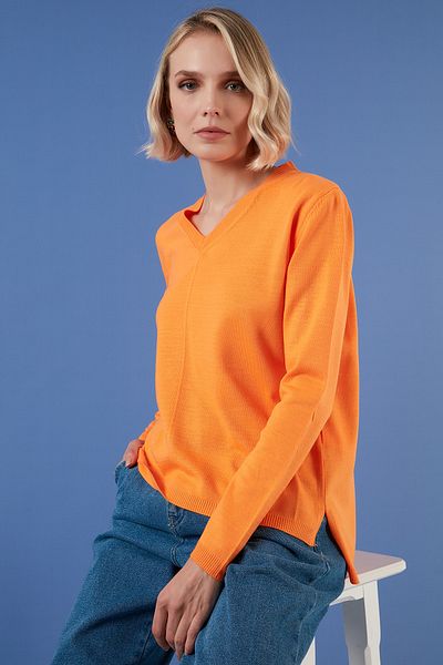 Lela Soft Acrylic V-Neck Knitwear Women's Sweatshirt6327030