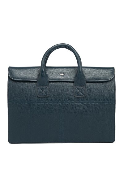 Tergan Navy Blue Leather Unisex Briefcase 21247A38