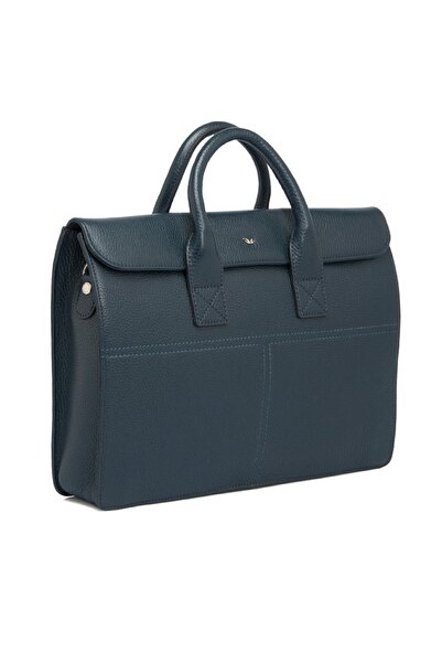 Tergan Navy Blue Leather Unisex Briefcase 21247A38