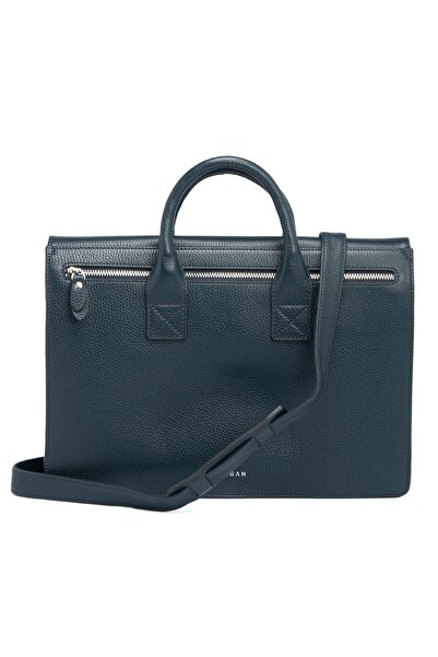 Tergan Navy Blue Leather Unisex Briefcase 21247A38