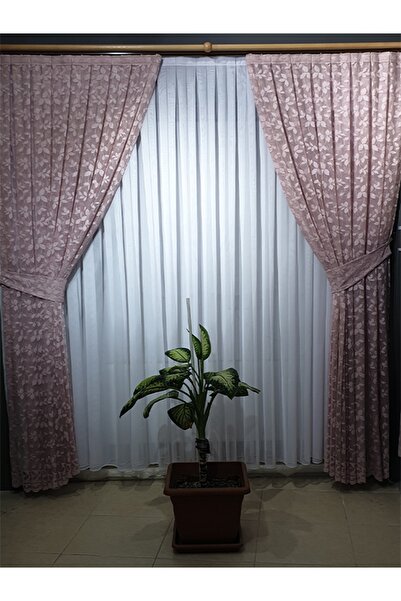 dolunay perde 116 Kdk Örme Yaprak Desen Tül Fon Perde