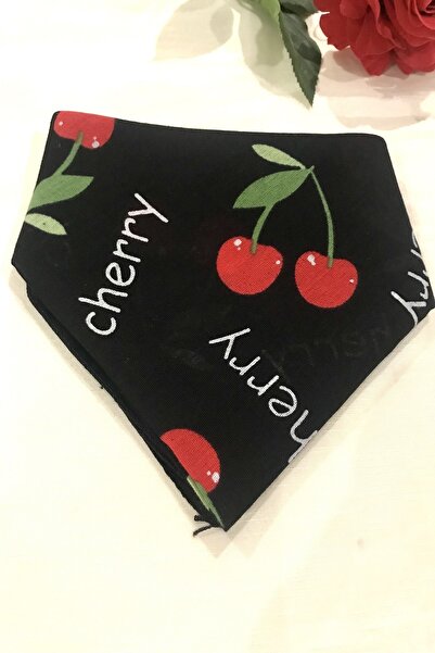 alsaccessories Βαμβακερή μπαντάνα με μοτίβο κερασιών σε μαύρο χρώμα