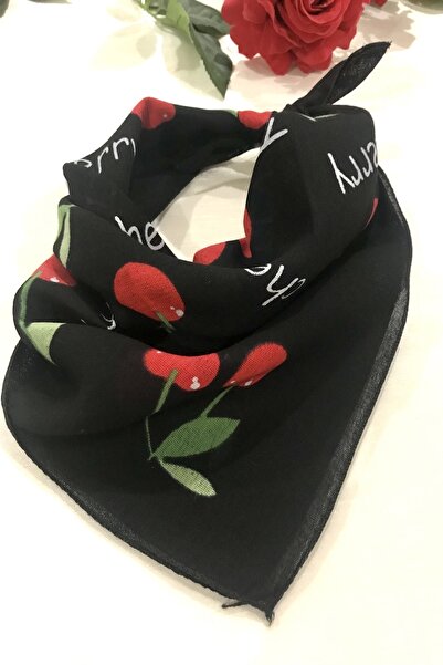 alsaccessories Βαμβακερή μπαντάνα με μοτίβο κερασιών σε μαύρο χρώμα