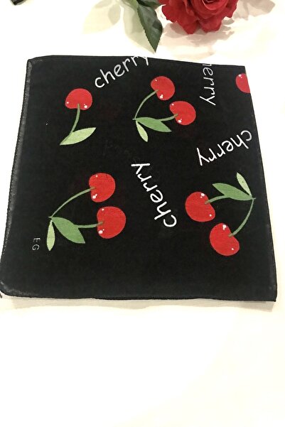 alsaccessories Βαμβακερή μπαντάνα με μοτίβο κερασιών σε μαύρο χρώμα