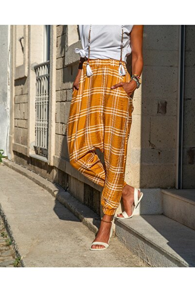 Namaste Vintage Renkli Ekose Desenli Şalvar Pantolon