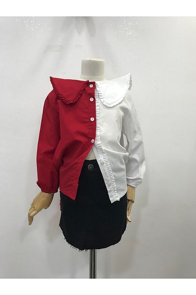 Çikoby Girl's Wide Collar Ruffle Shirt