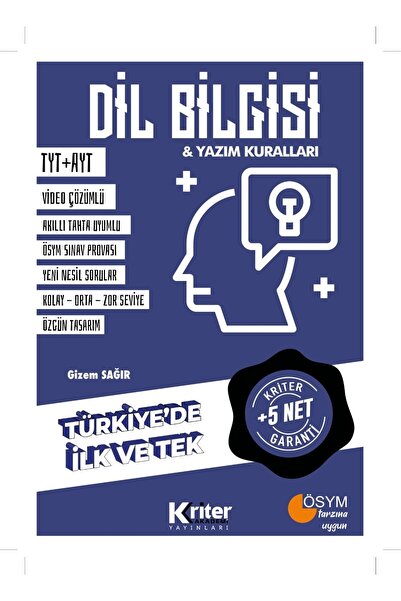 Kriter Akademi Yayınları Dil Bilgisi +5 Net Garantili Konu Anlatımlı Soru Ban...