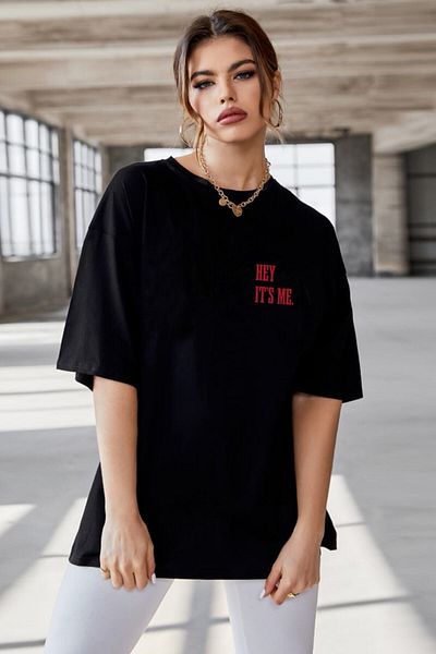 Pasage Hey It's Me Printed Oversize Μαύρο Tshirt