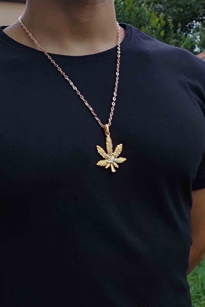 TREND COLLECTİON Altın Kaplama Kenevir Yaprağı Kolye