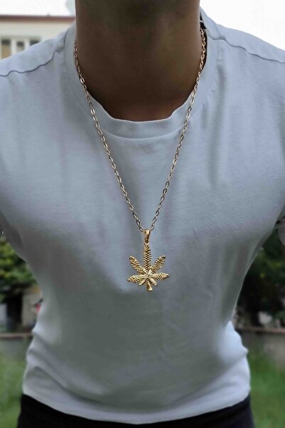 TREND COLLECTİON Altın Kaplama Kenevir Yaprağı Kolye