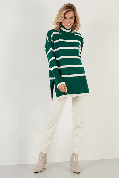 Lela Striped Turtleneck Long Sweater Women's Sweater 6321016