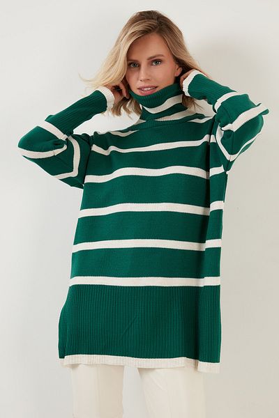 Lela Striped Turtleneck Long Sweater Women's Sweater 6321016