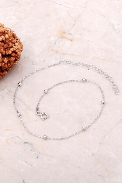 Lal Dorika Top Top Rodyumlu Gümüş Renk Zincir Halhal