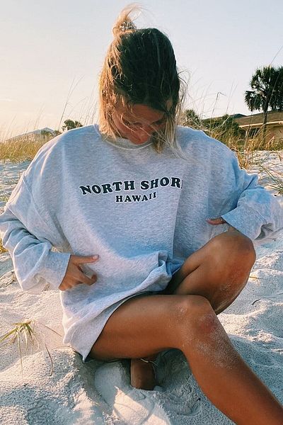MODAGEN Dámská oversize mikina s Crew Neck Grey North Shore Printed