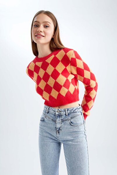 DeFacto Menő Slim Fit Crew Neck gyémánt pulóver