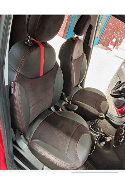 AKINCI فيات 500 لتر 13-18 مزيج من الجلد الأسود - مقعد خلفي 2.1 موديل حبل أحمر