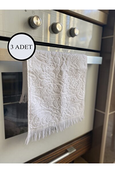 by ballı biocotton Mutfak Havlusu 3lü Set Jakarlı Püsküllü %100 Pamuk Şık Tas...