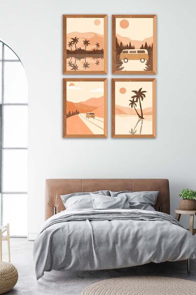 Conceptione 4 Parça Manzara Ahşap Çerçeve Görünümlü Tablo Seti