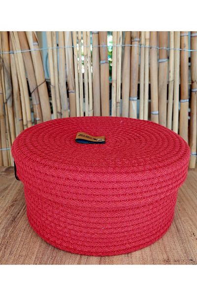 HandmadeSNM Multi-Purpose Natural Organizer Basket with Red Lid