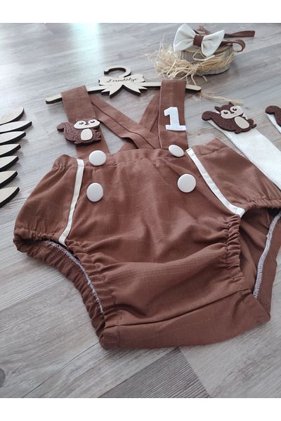 Feriatolye Squirrel Concept Birthday Costume Checked Brick Color Salopette