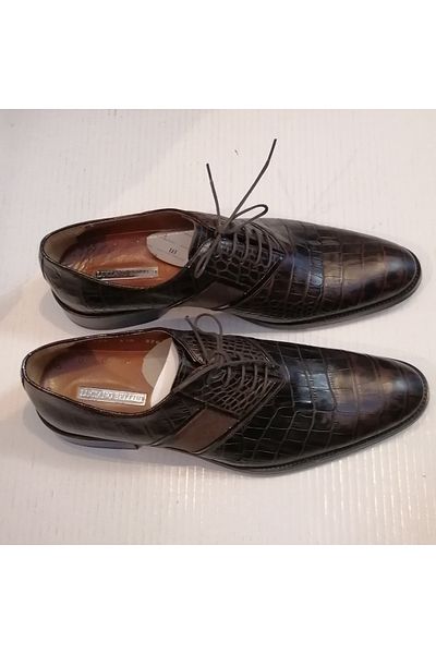 LUCIANO BELLINI Men's Genuine Leather Crocodile Print Brown Neolite Sole Laced Classic Shoes