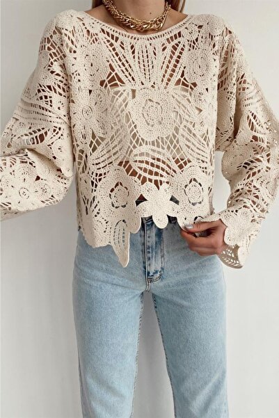 FEMELLE Kadın Tığ Işi Standart Beden Dantel Bluz