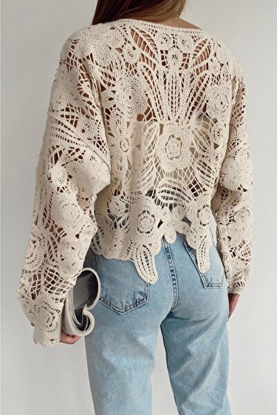 FEMELLE Kadın Tığ Işi Standart Beden Dantel Bluz