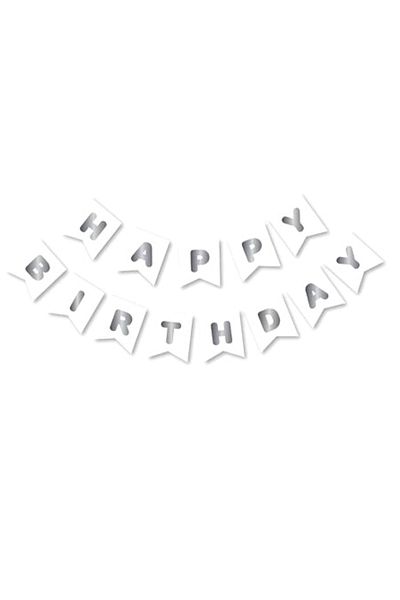parti sürprizi Επιχρυσωμένο πανό Happy Birthday σε λευκό και ασημί