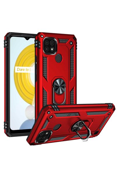 kılıffuarı Realme C21 Case Armored Tank Cover with Magnet Stand Red