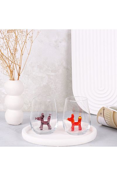 ADAMODART Red & Purple 2-Piece Water Glass with Balloon Dog Figure