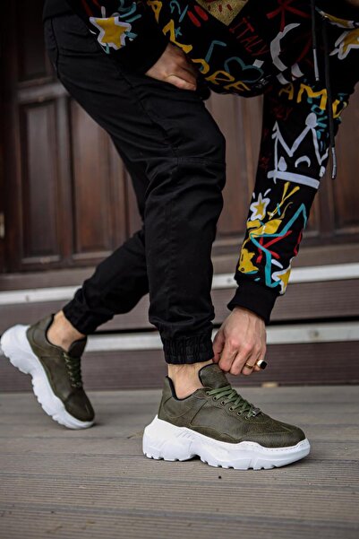 Rainon Store Men's Khaki Leather High Sole Sneakers