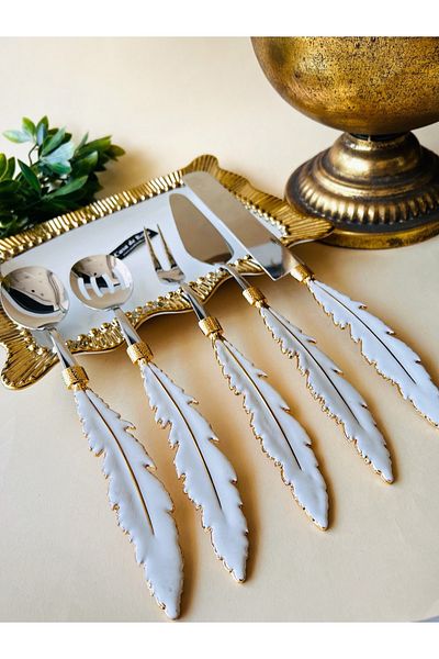 CASA DE BELLA 5 Piece Feather Patterned Service Set-white
