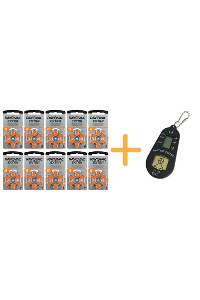 Rayovac Extra 13 No Işitme Cihazı Pili (10 Paket X 6= 60 Adet) + Hediye Pil Ölçer, Yesmed