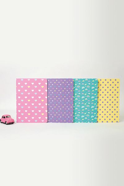 paperlab A5 Pastel Colored 4-Pack Notebook Heart Polka Dot Unlined