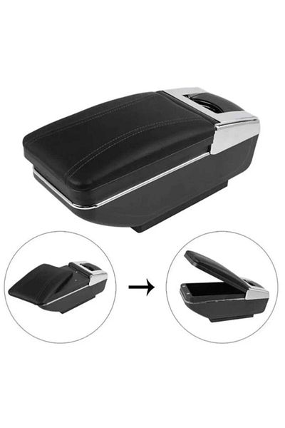 KAPOTO Universal Black Auto Car Armrest - Sliding and Chrome Detailed Cup Holder