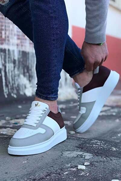 Rainon Store Gray White Claret Red Leather Sole Men's Sports Shoes