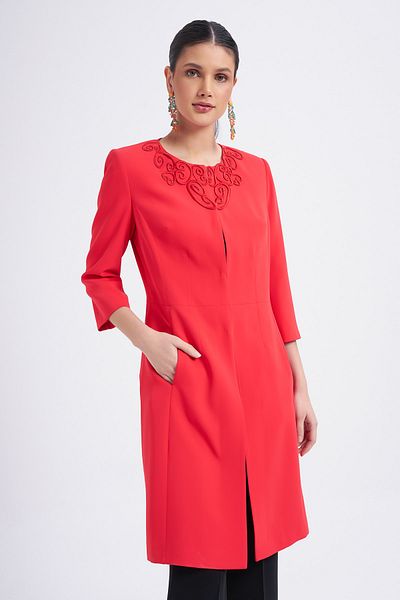 Balizza Blz-collar Embroidered 3/4 Sleeve Trench Coat