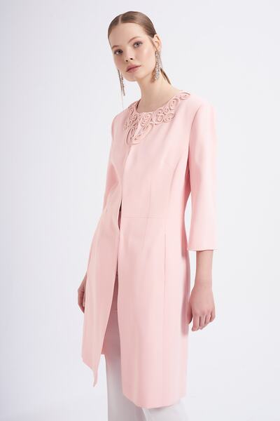 Balizza Blz-yakası Nakışlı 3/4 Kol Trençkot