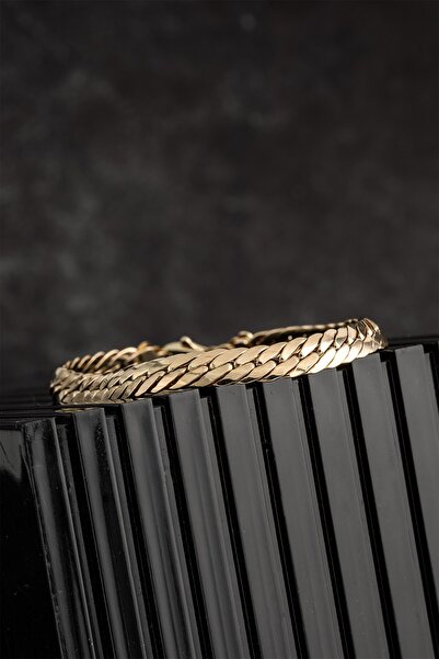 Cenova Jewelry 14 Ayar Altın Kalın Küba Zincir Erkek Bileklik