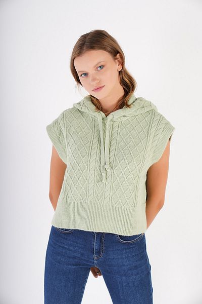 Trist Star Women's Mint Hooded Oversize Wool Sweater Knitted Knitwear Trist-6131
