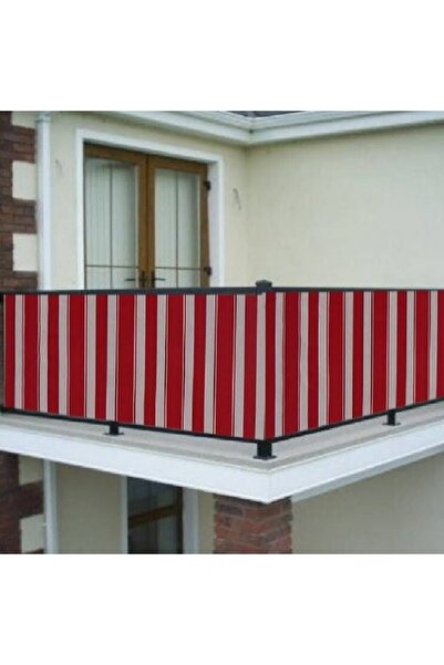 ceylan home Balkon Demiri Perdesi Kuş Gözü Kırmızı Beyaz Çizgili Ölçü Seçenekli