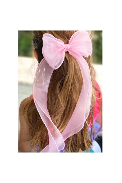 QUEEN AKSESUAR New Trend Organza Pendant Lamp with Long Tail Bow Metal Clip Buckle Pink