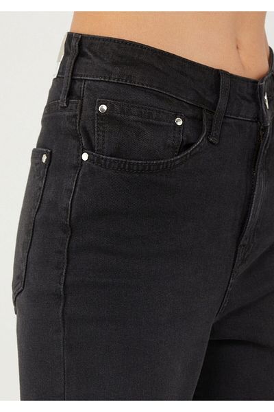 Trn JNS Μαύρο παντελόνι Mom Jean (Το χρώμα δεν θα ξεθωριάσει)