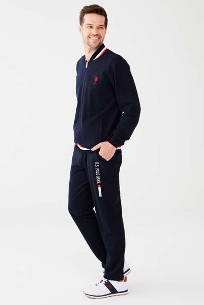 U.S. Polo Assn. طقم رياضي رجالي من القطن، أكمام بسحاب مع أساور