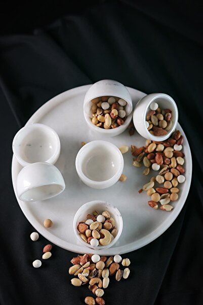 MIARIK DESIGN & DEKORASYON Dekoratif Beyaz Renk Doğal Mermer Tepsi Servis Sun...